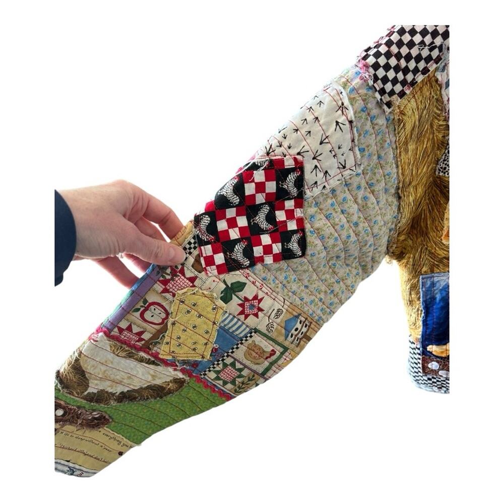Vintage checkered oversized Cottagecore Farm themed patchwork quilt coat L/XL - Picture 6 of 10